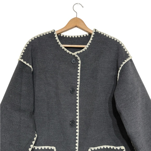 Commense Jacket Matching Scarf Woman’s Size Medium Gray Contrast Trim Pockets - Picture 3 of 12